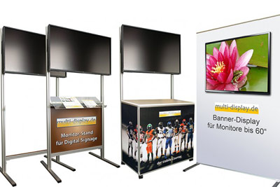 Monitor-Ständer, Messe-Counter mit Monitor und Banner-Displays mit Monitor bis 60 Zoll